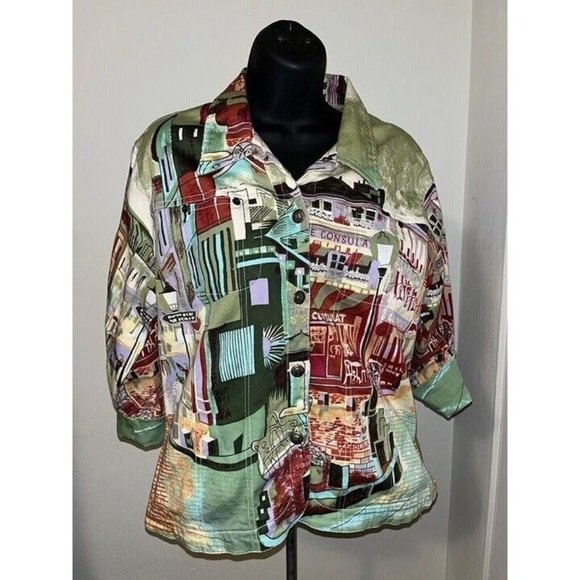 Kaktus Jackets & Blazers - Vintage Kaktus jean jacket Women Large  French Cafes France Boho Denim All over